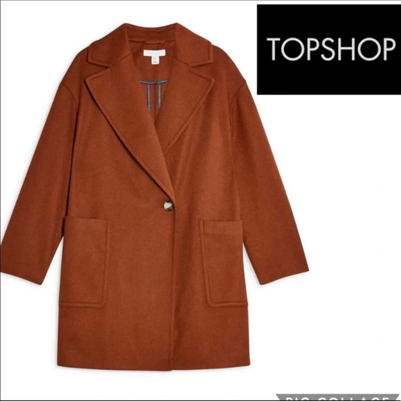 NWT TopShop Rust Brown Carly Single Button Long Sleeve Coat Women’s 10 Blazer - Picture 2 of 7